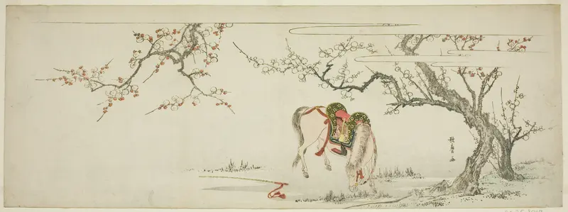 Horse beneath a Flowering Plum Tree
