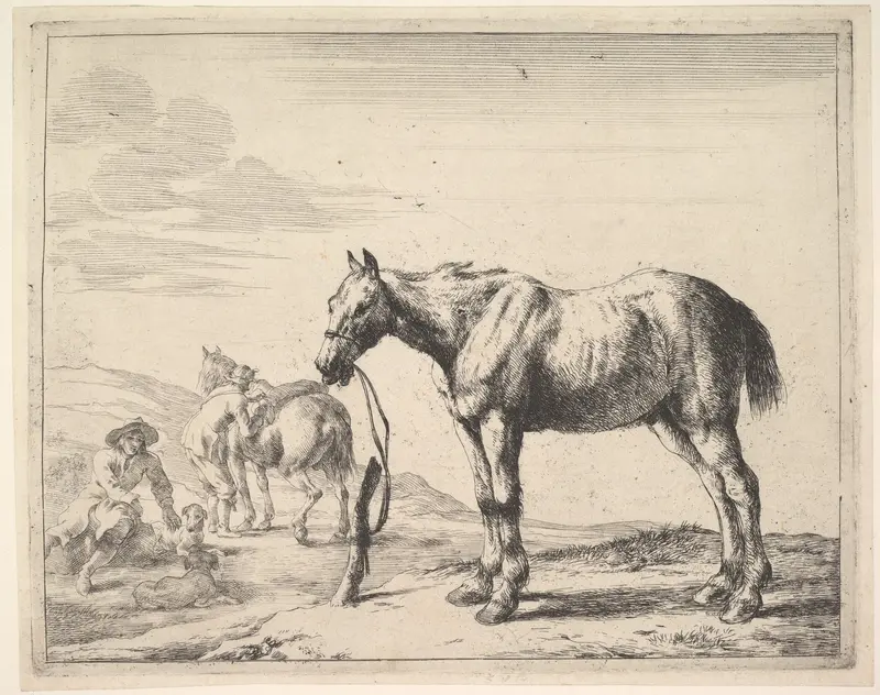 Horse Bound to a Post, turned left, from "The Horses" Wall Art by Dirck Stoop - High-Resolution Digital Print