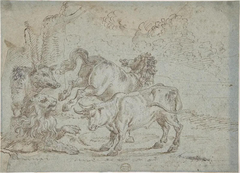Horse, Bull, Lion, and Boar Wall Art by Anonymous, Italian, Roman-Bolognese, 17th century - High-Resolution Digital Print