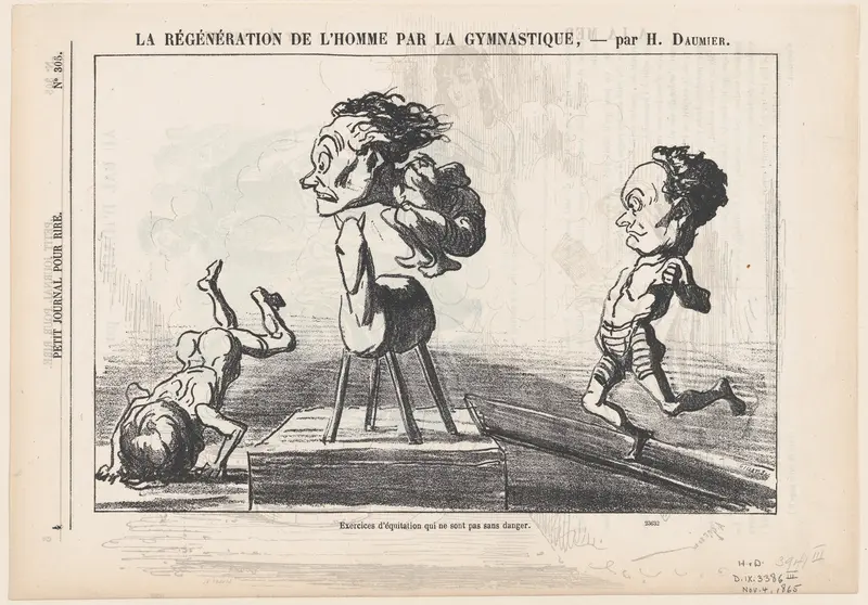 Horseback exercises not without hazards, from "The regeneration of man through gymnastics" Wall Art by Honoré Daumier - High-Resolution Digital Print