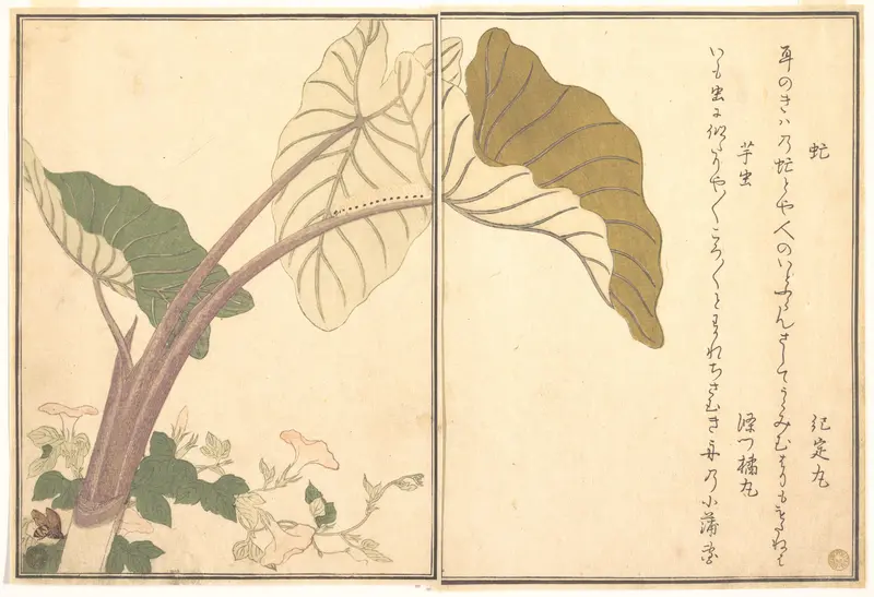 Horsefly (abu); Green Caterpillar, imomushi, from the Picture Book of Crawling Creatures (Ehon mushi erami)
