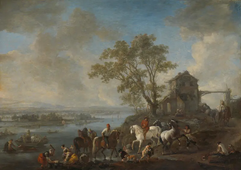 Horsepond on a River Wall Art by Unknown - High-Resolution Digital Print