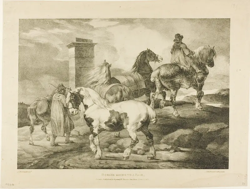 Horses Going to a Fair, plate 3 from Various Subjects Drawn from Life on Stone Wall Art by Jean Louis André Théodore Géricault - High-Resolution Digital Print