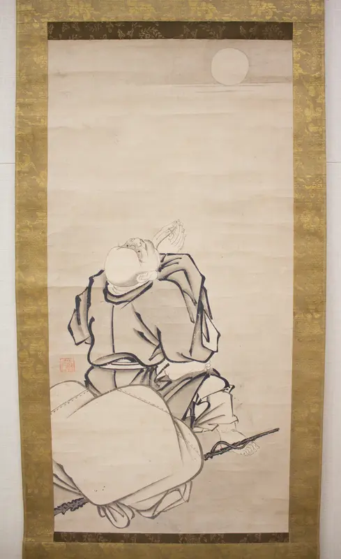 Hotei Admiring the Moon Wall Art by Ikei Shūtoku 惟馨周徳 - High-Resolution Digital Print