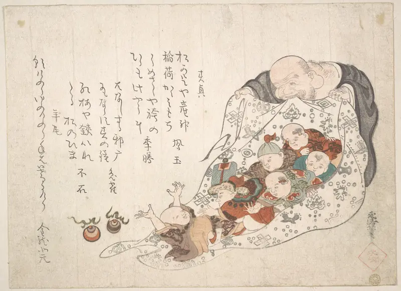 Hotei Opening His Bag which Is Full of Small Boys