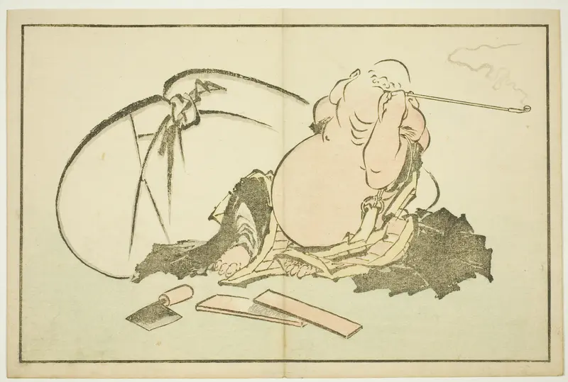 Hotei Smoking his Pipe, from The Picture Book of Realistic Paintings of Hokusai (Hokusai shashin gafu)