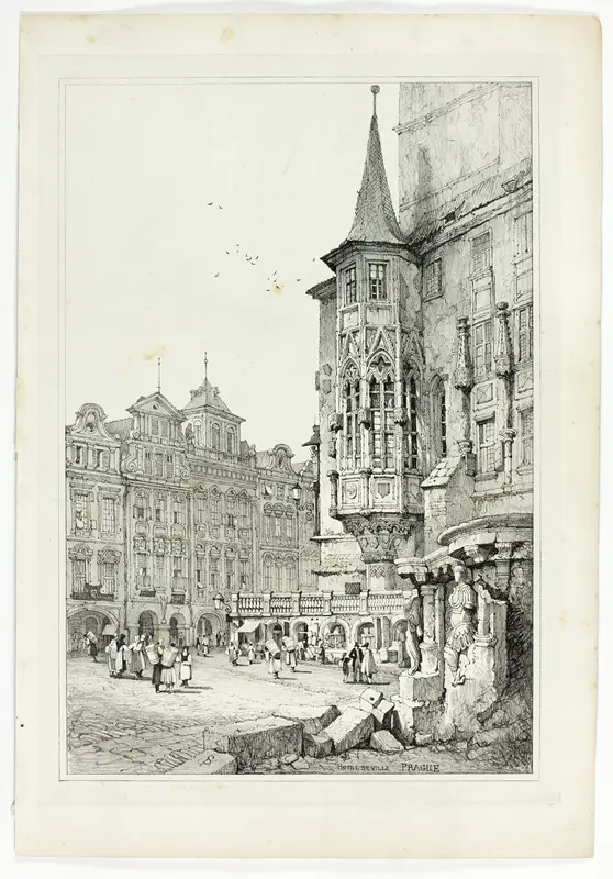 Hotel de Ville, Prague, from Facsimiles of Sketches made in Flanders and Germany