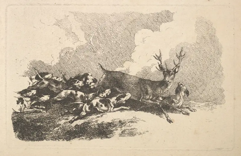 Hounds Hunting a Stag Wall Art by Thomas Rowlandson - High-Resolution Digital Print