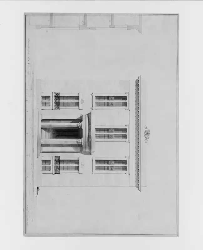 House for William C. Rhinelander, No. 1 Fifth Avenue, New York (front elevation and partial section, project) Wall Art by Alexander Jackson Davis - High-Resolution Digital Print