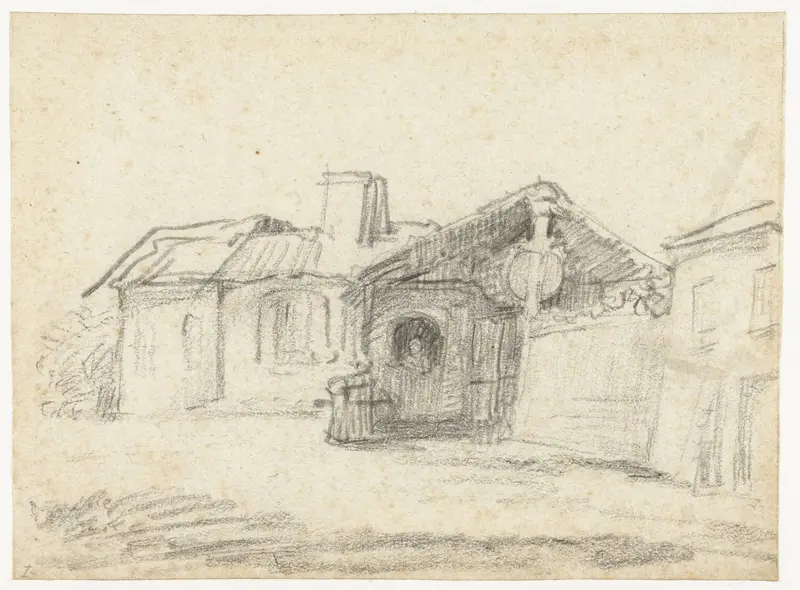 House with a Figure Standing in a Doorway Wall Art by Unknown - High-Resolution Digital Print