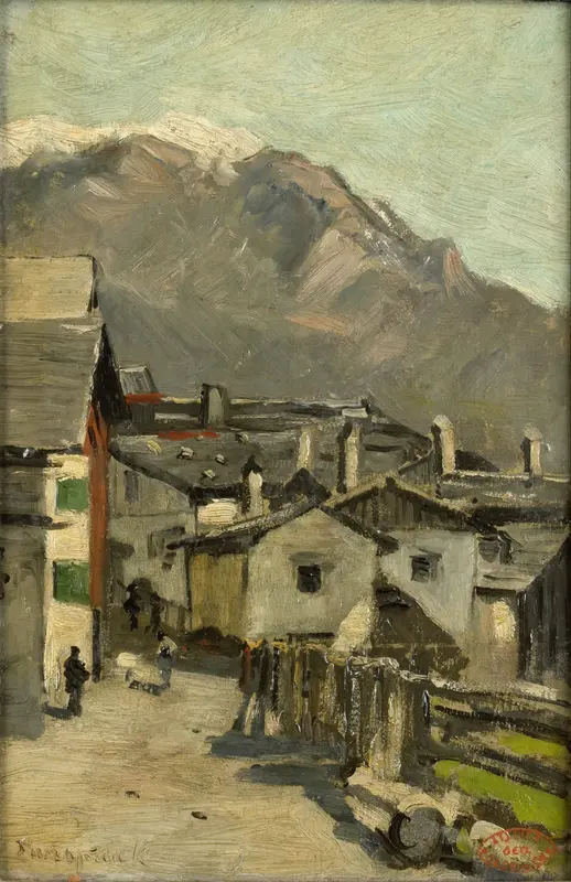 Houses along a road near a mountain (Innsbruck?) Wall Art by Geo Poggenbeek - High-Resolution Digital Print
