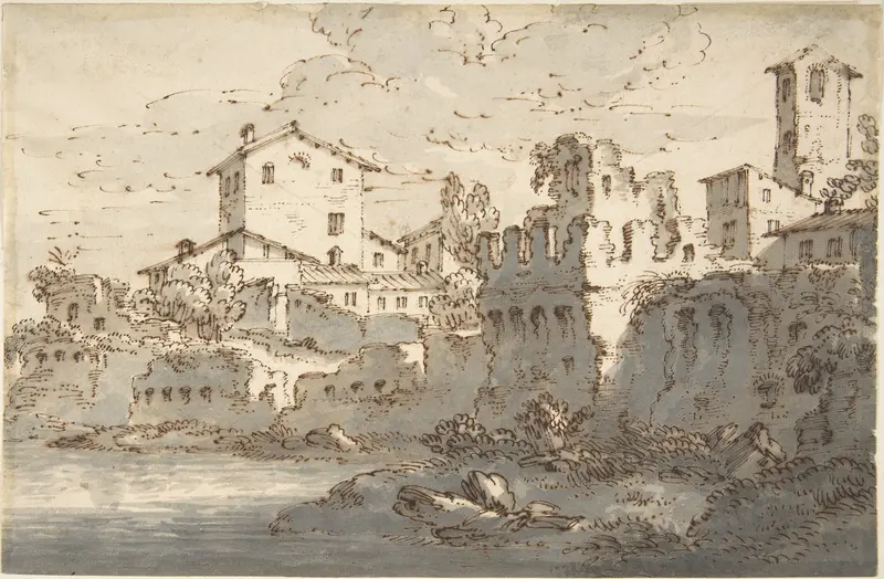 Houses by a River Wall Art by Anonymous, Italian, Venetian, 18th century - High-Resolution Digital Print