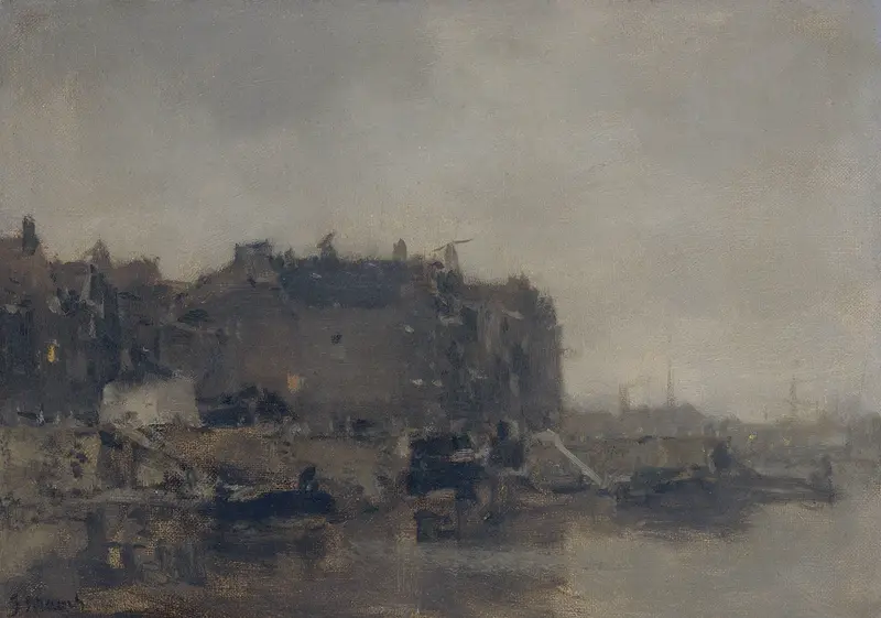 Houses on the Prins Hendrikkade, Amsterdam, on a Misty Day Wall Art by Jacob Maris - High-Resolution Digital Print