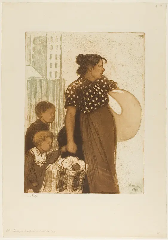 Housewife and Children Returning from the Laundry House