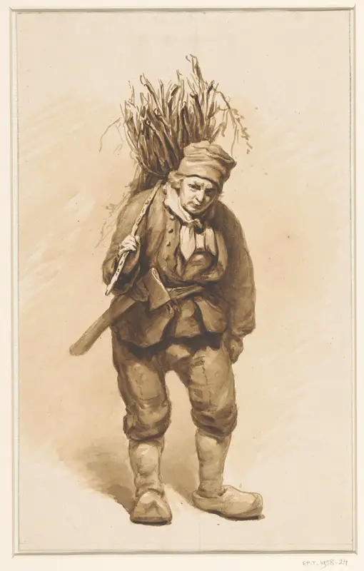 Houthakker met een takkenbos over de schouder en een bijl aan de gordel Wall Art by Pieter Christoffel Wonder - High-Resolution Digital Print