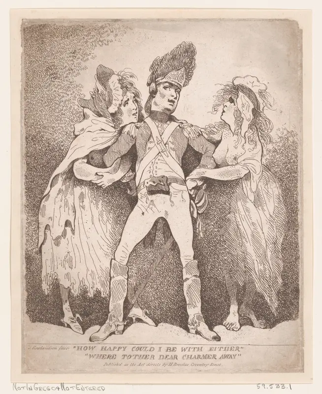 How Happy Could I Be With Either, Were t'Other Dear Charmer Away Wall Art by Thomas Rowlandson - High-Resolution Digital Print