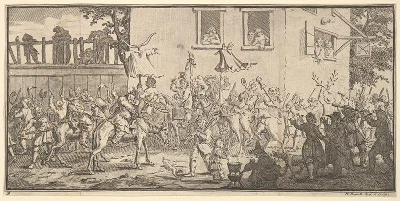 Hudibras and the Skimmington (Seventeen Small Illustrations for Samuel Butler's Hudibras, no. 9) Wall Art by William Hogarth - High-Resolution Digital Print