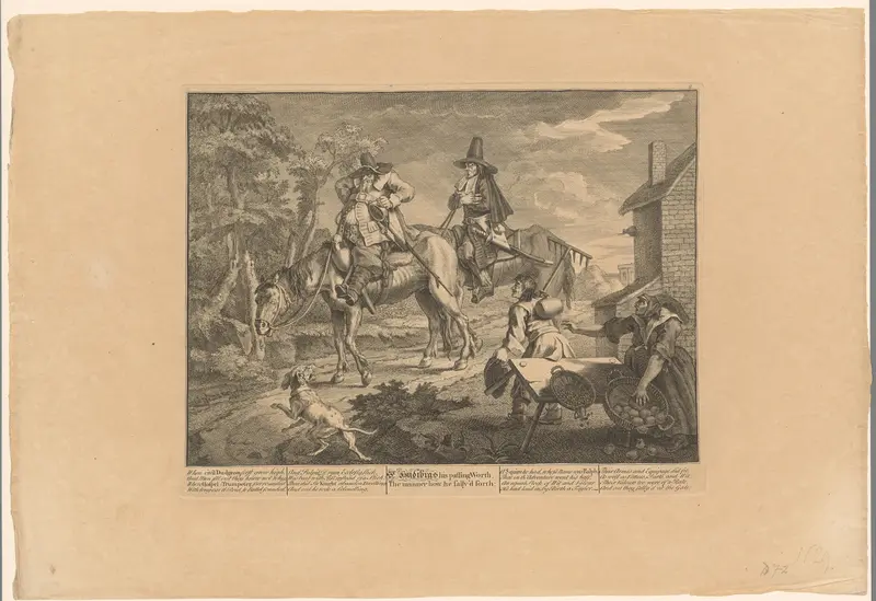 Hudibras en Ralpho te paard langs een dorp Wall Art by William Hogarth - High-Resolution Digital Print