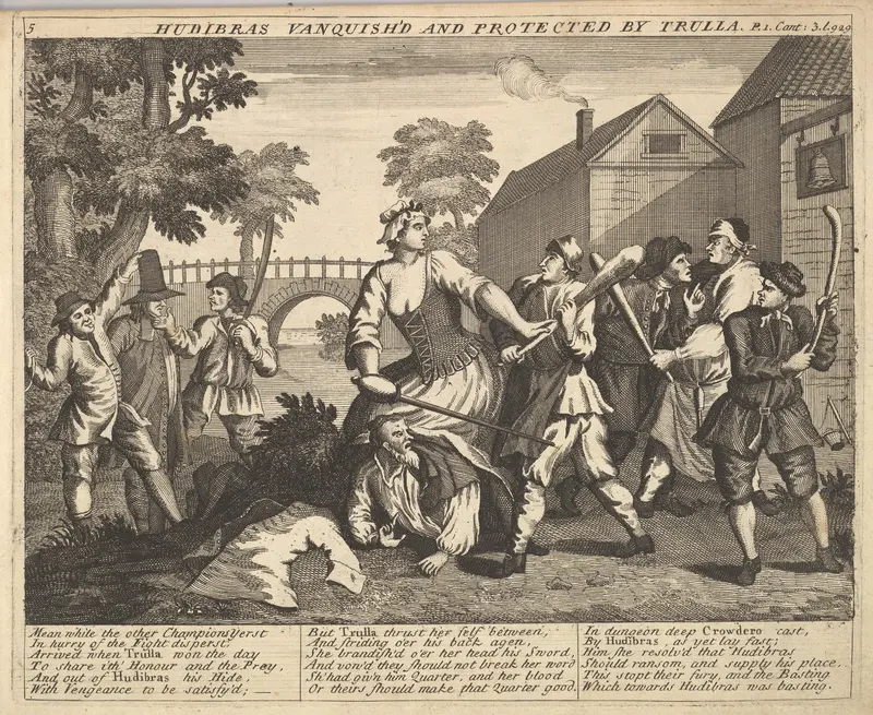 Hudibras Vanquish'd and Protected by Trulla (Plate 5: Illustrations to Samuel Butler's Hudibras) Wall Art by William Hogarth - High-Resolution Digital Print
