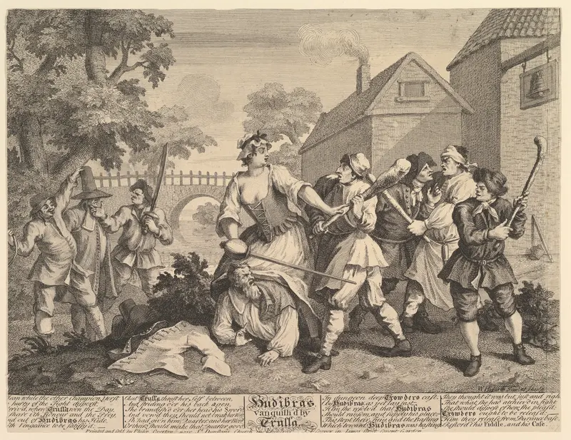 Hudibras Vanquished by Trulla (Twelve Large Illustrations for Samuel Butler's Hudibras, Plate 5) Wall Art by William Hogarth - High-Resolution Digital Print