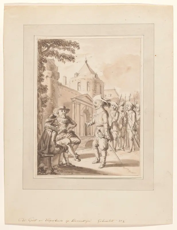 Hugo de Groot en Rombout Hogerbeets op slot Loevestein gebracht Wall Art by anonymous - High-Resolution Digital Print