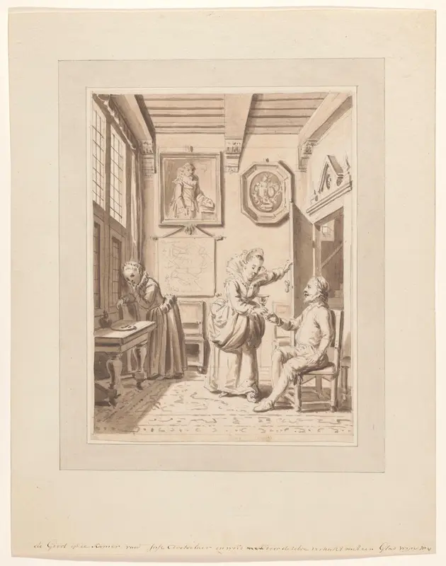 Hugo de Groot krijgt op de kamer van Juffrouw Daatselaar een verkwikkend glas wijn Wall Art by anonymous - High-Resolution Digital Print