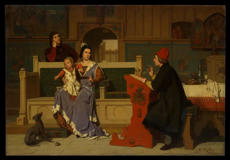 Hugo van der Goes Making a Portrait of Mary of Burgundy Wall Art by Wilhelm (Guillaume) Koller - High-Resolution Digital Print