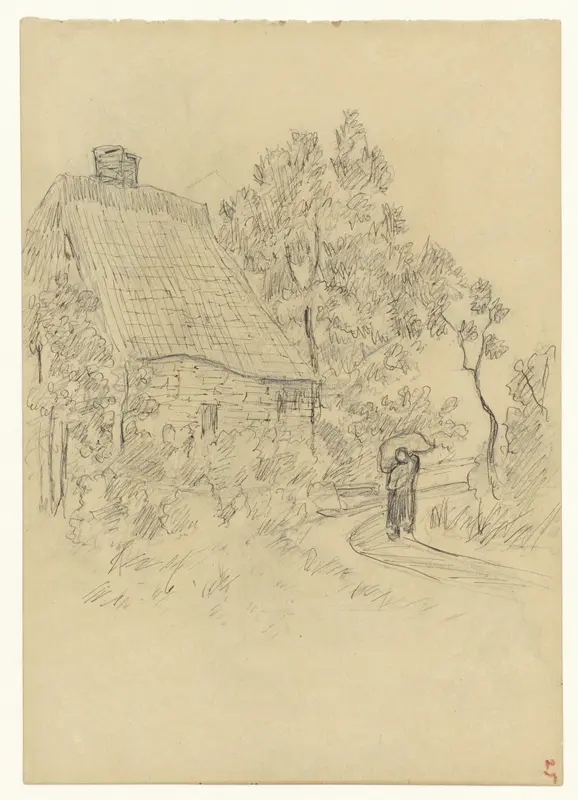 Huis aan een landweg met een figuur