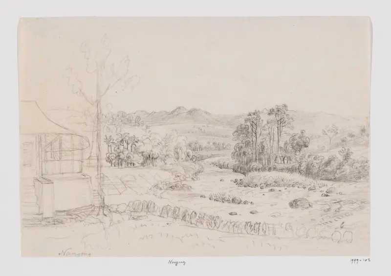 Huis aan een rivier en landschap in Nanggung, ten westen van Buitenzorg, West-Java Wall Art by Adrianus Johannes Bik - High-Resolution Digital Print