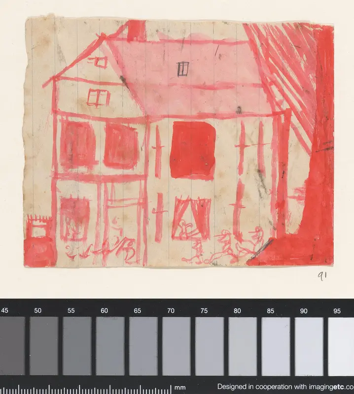 Huis en drie wandelende figuren Wall Art by Jan Poortenaar - High-Resolution Digital Print