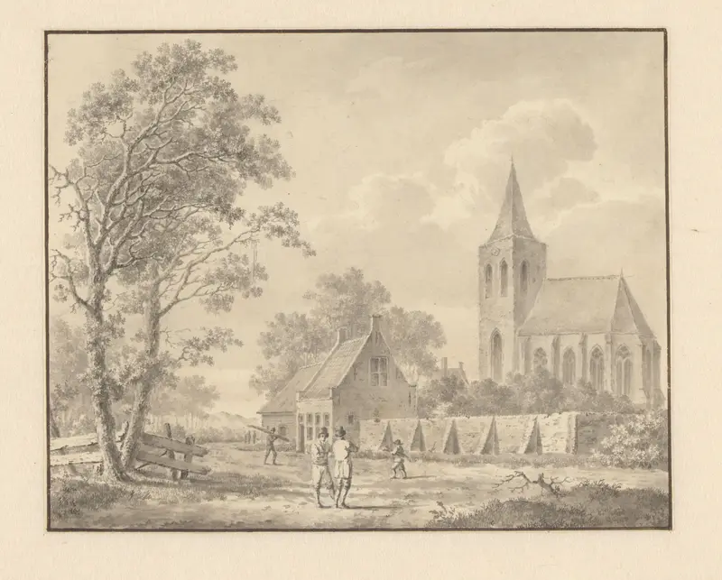 Huis met ommuurde tuin voor een kerk Wall Art by anonymous - High-Resolution Digital Print