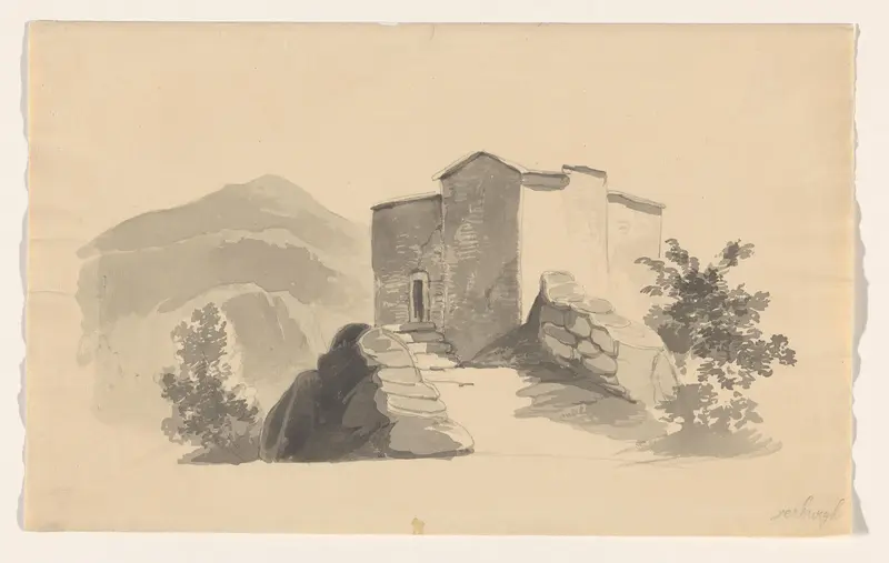 Huis versterkt met stenen in een berglandschap Wall Art by Unknown - High-Resolution Digital Print