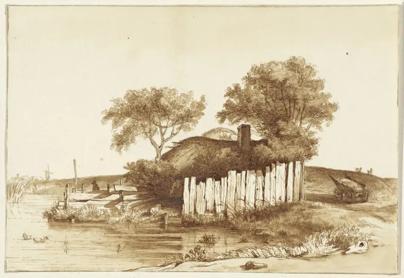 Huisje met omheind erf aan het water Wall Art by Hendrik Abraham Klinkhamer - High-Resolution Digital Print