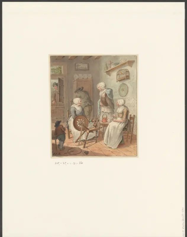 Huiskamer met drie vrouwen een man en een kind Wall Art by Joannis Jacobus Bijlaert - High-Resolution Digital Print