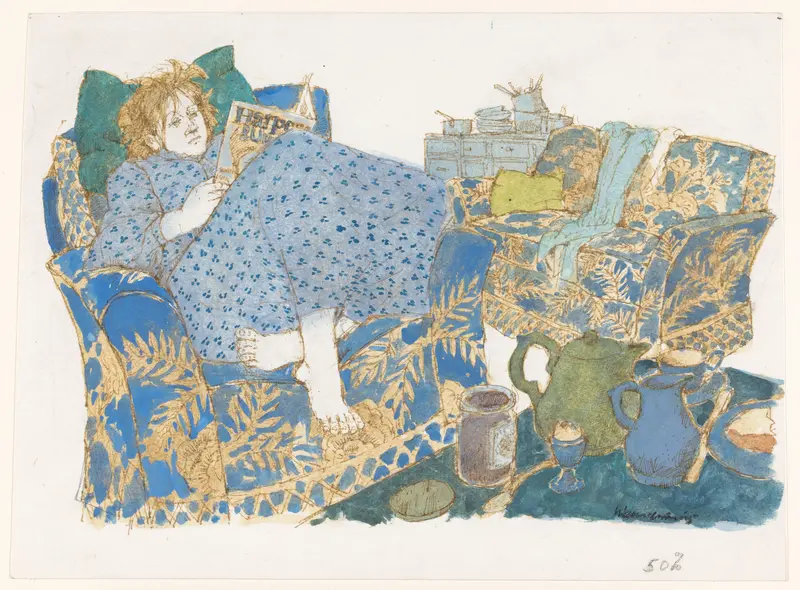 Huisvrouw lezend in een tijdschrift Wall Art by Unknown - High-Resolution Digital Print