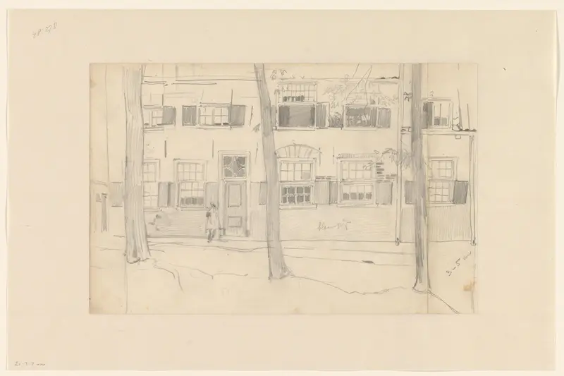 Huizen aan een straat, met kleurnotities Wall Art by Floris Verster - High-Resolution Digital Print
