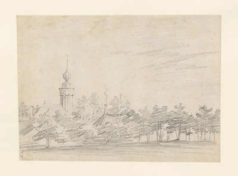 Huizen en een kerktoren met uivormige spits tussen bomen Wall Art by David Teniers (II) - High-Resolution Digital Print