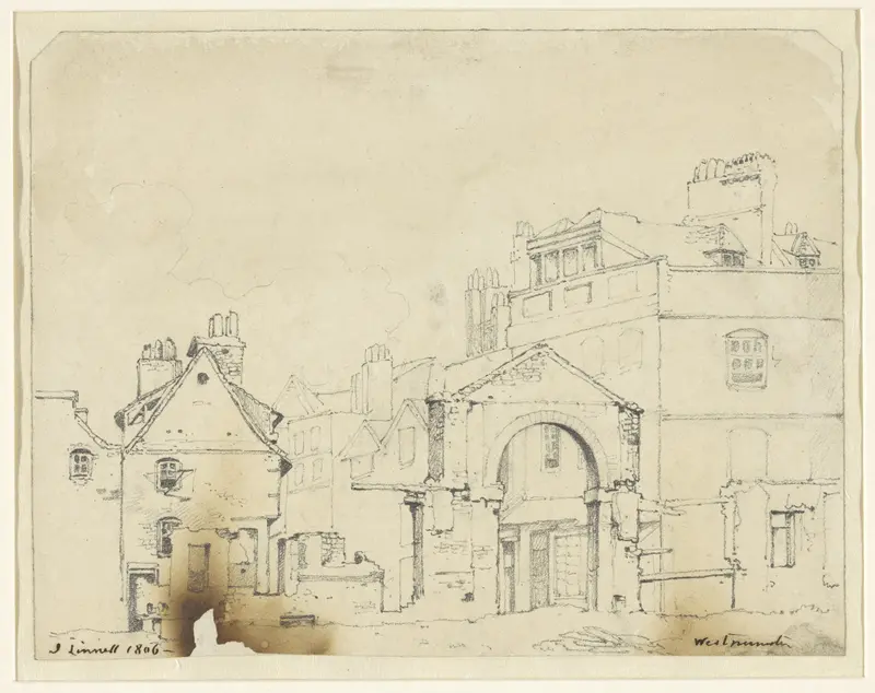 Huizen en een poort in Westminster Wall Art by John Linnell (II) - High-Resolution Digital Print