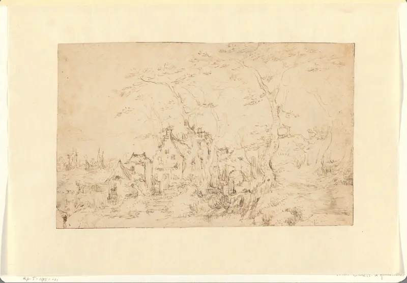 Huizen en watermolen tussen hoge bomen Wall Art by Gillis Claesz de Hondecoeter - High-Resolution Digital Print