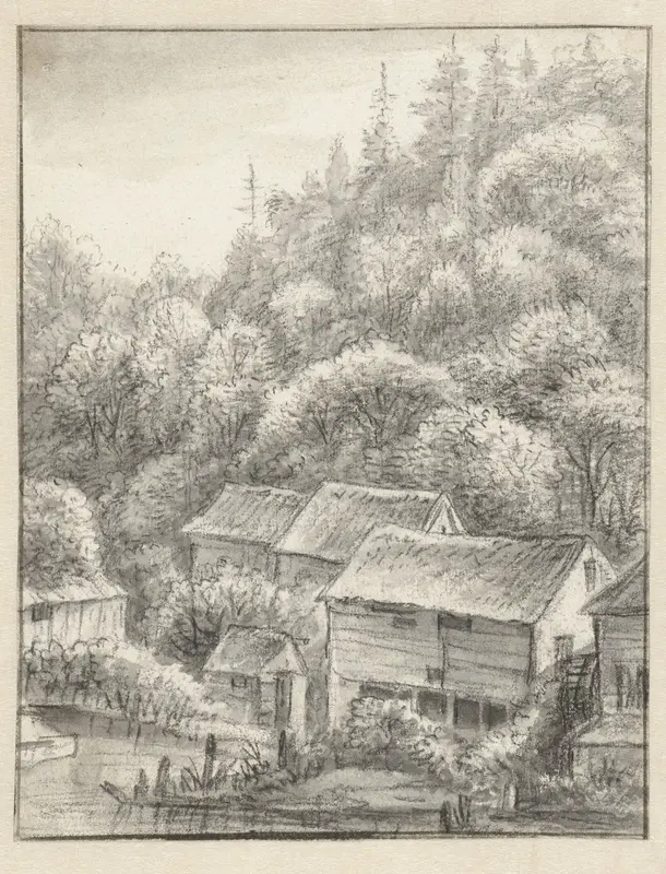 Huizen tegen een beboste helling Wall Art by Anthonie Waterloo - High-Resolution Digital Print