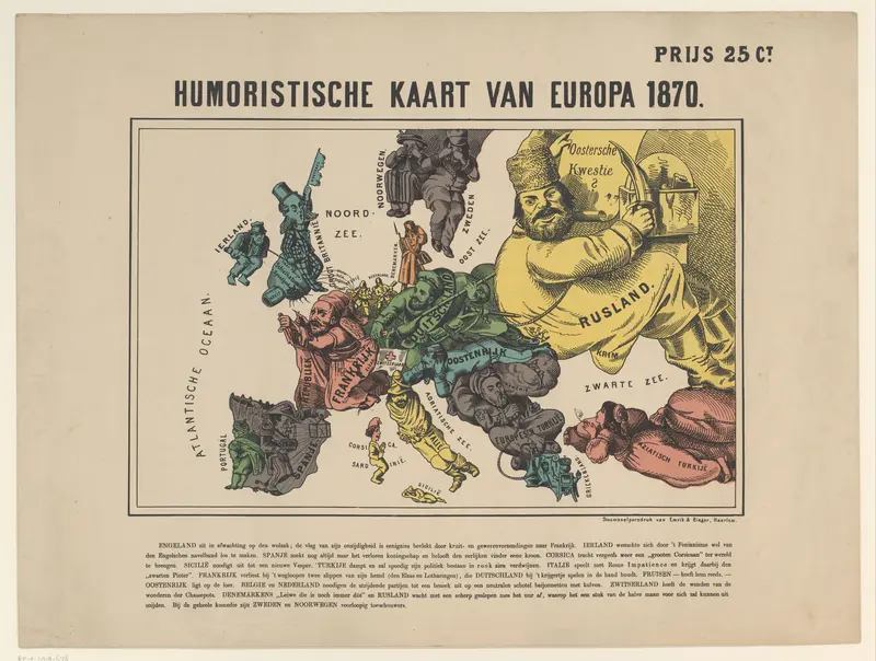 Humoristische kaart van Europa 1870 Wall Art by Unknown - High-Resolution Digital Print