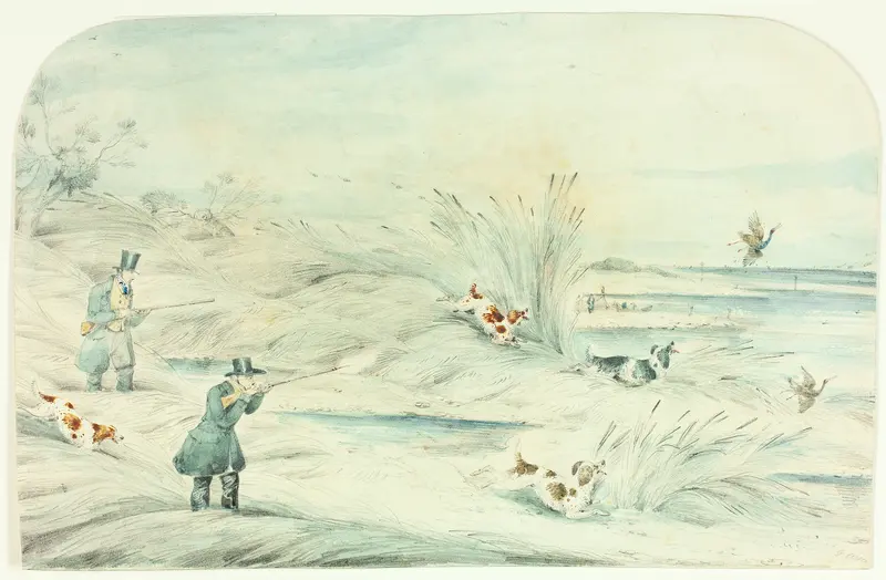 Hunt Crossing Stream Shooting Ducks Wall Art by Henry Alken - High-Resolution Digital Print