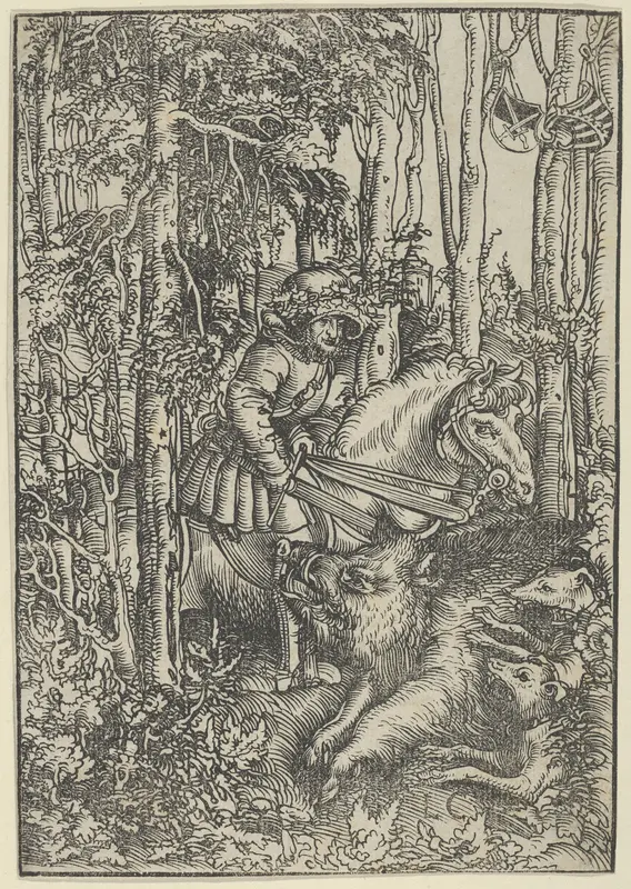 Hunter on Horseback Hunting a Wild Boar Wall Art by Lucas Cranach the Elder - High-Resolution Digital Print