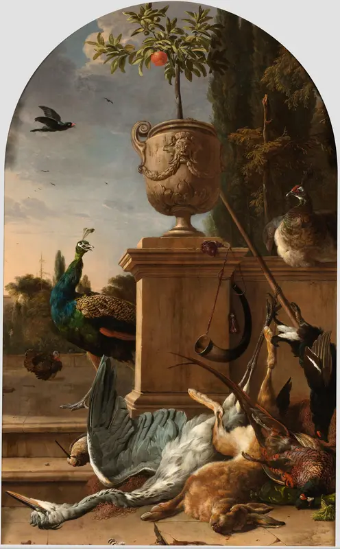 Hunter’s Bag on a Terrace Wall Art by Melchior d' Hondecoeter - High-Resolution Digital Print