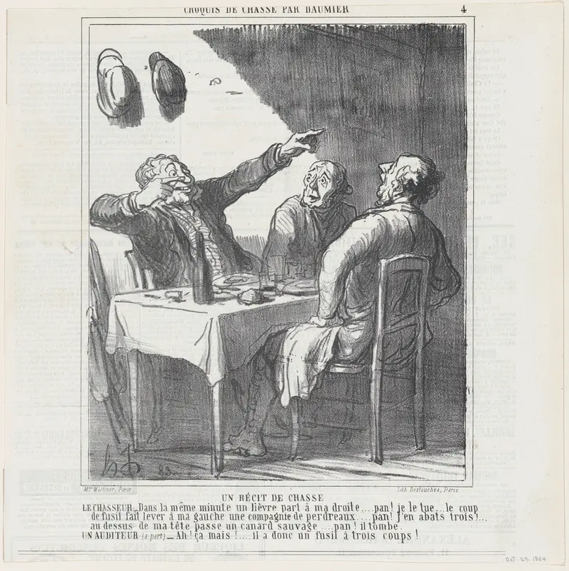 Hunters' tales, from 'Hunting sketches,' published in Le Charivari, October 29, 1864 Wall Art by Honoré Daumier - High-Resolution Digital Print