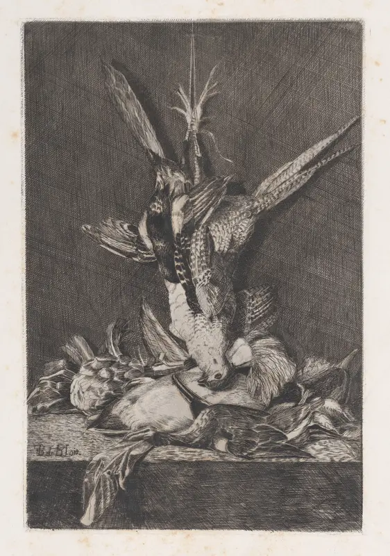 Hunting trophy with game birds and artichoke, from "L'Artiste" Wall Art by Charles- Alphonse Deblois - High-Resolution Digital Print