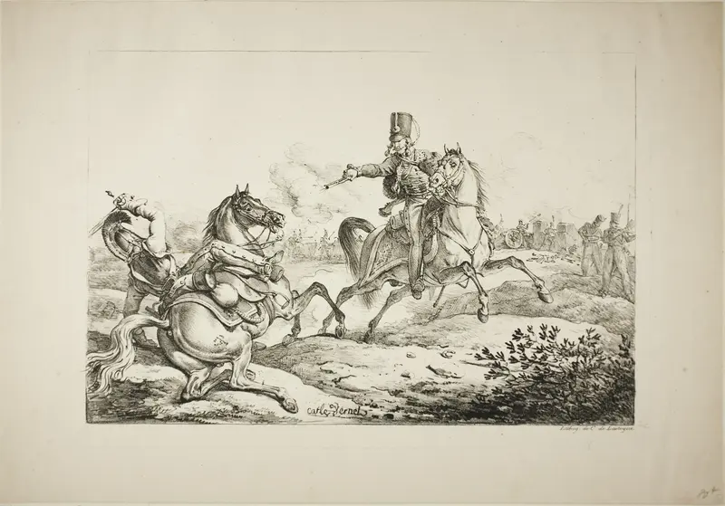Hussar Discharging his Pistol at a German Dragoon Wall Art by Carle Vernet - High-Resolution Digital Print
