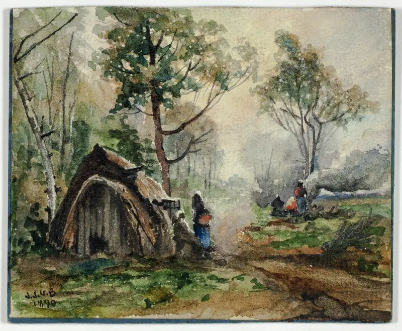 Hut in Woodland Setting Wall Art by John Joseph Gustave Burghoffer - High-Resolution Digital Print