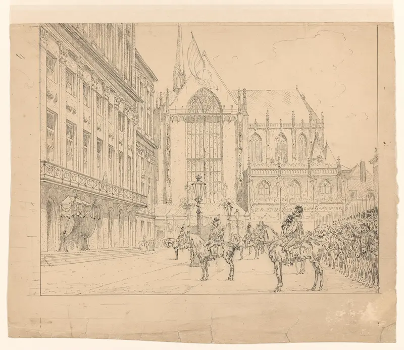 Huzaren opgesteld voor het Paleis op de Dam bij de Inhuldiging Wall Art by Jan Hoynck van Papendrecht - High-Resolution Digital Print