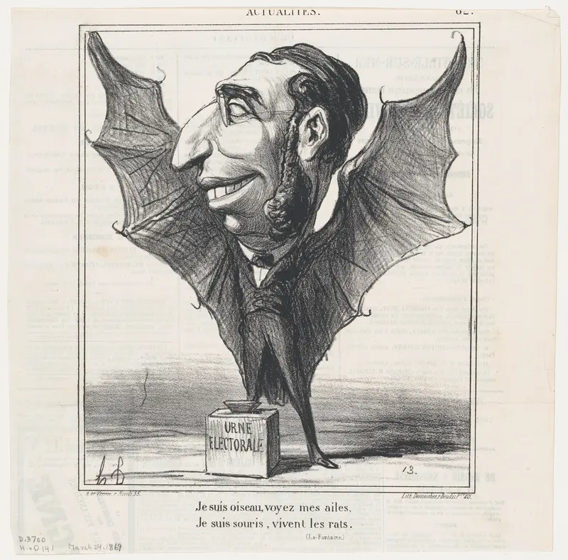 I am a bird, see my wings. I am a bat, long live the rats (La Fontaine), from 'News of the day,' published in Le Charivari, March 24, 1869 Wall Art by Honoré Daumier - High-Resolution Digital Print